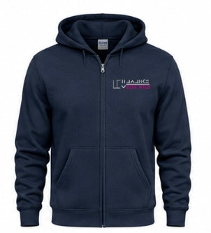 Custom zip up HMA hoodie - Navy/red accent/size small