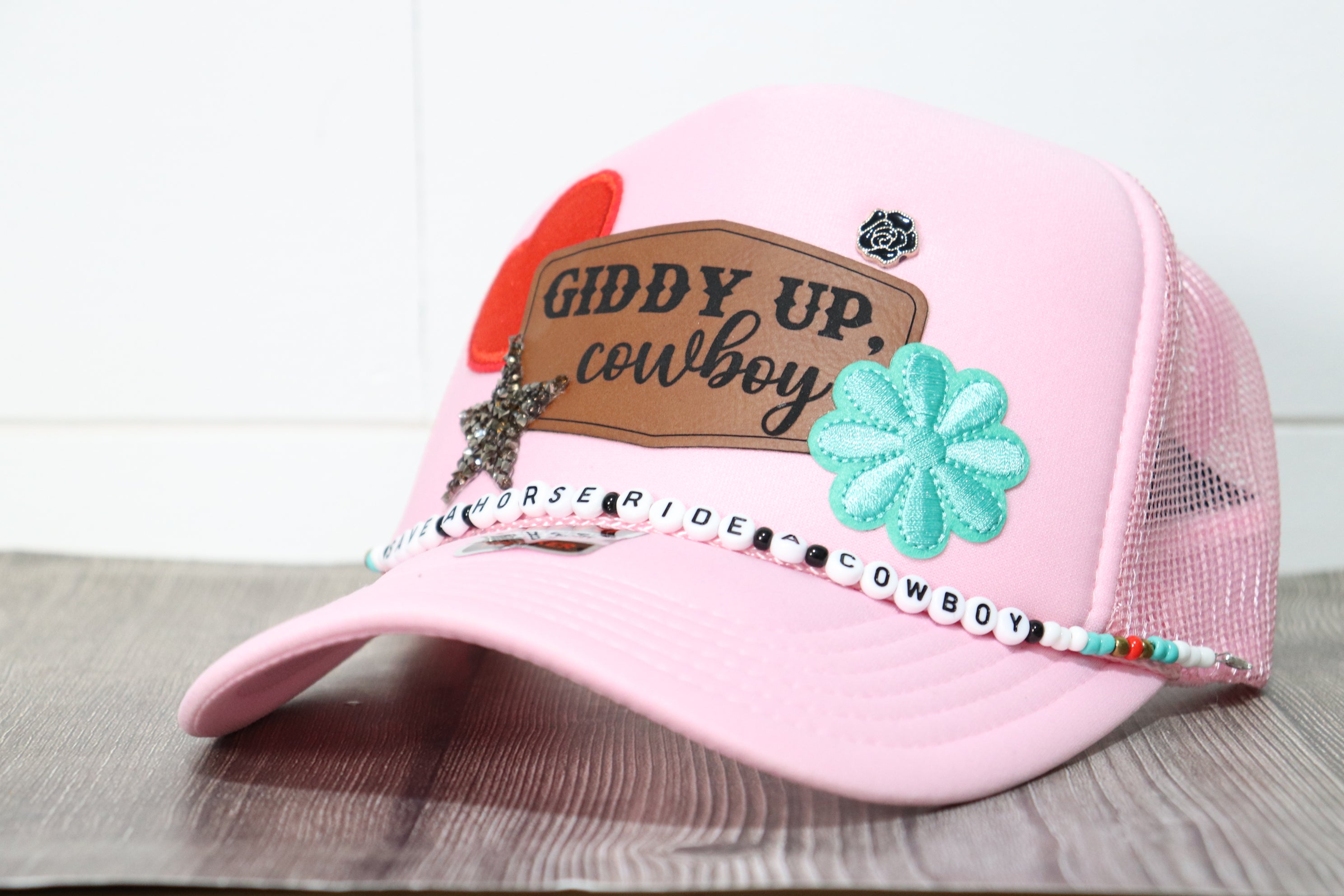 Giddy Up Cowboy Patchy Foam Trucker with Hat Chain | Pink