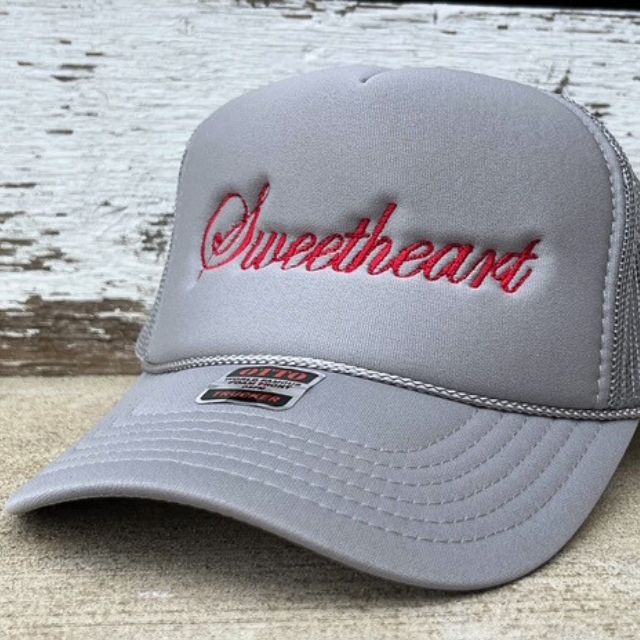 Sweetheart Foam Trucker | Grey with Red Embroidery
