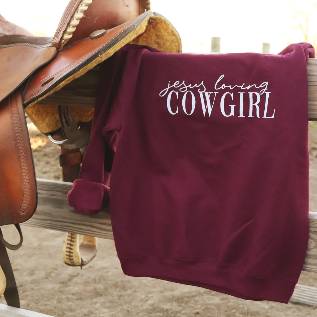 Jesus Loving Cowgirl Crewneck with optional sleeve customization
