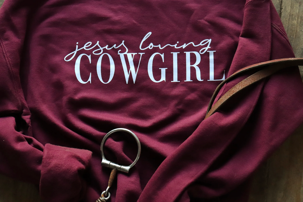 Jesus Loving Cowgirl Crewneck with optional sleeve customization