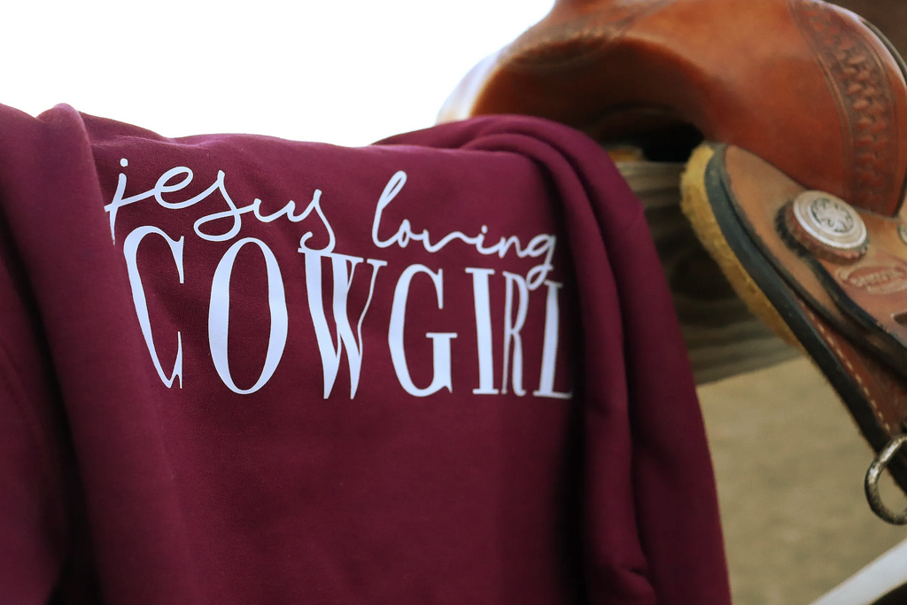 Jesus Loving Cowgirl Crewneck with optional sleeve customization