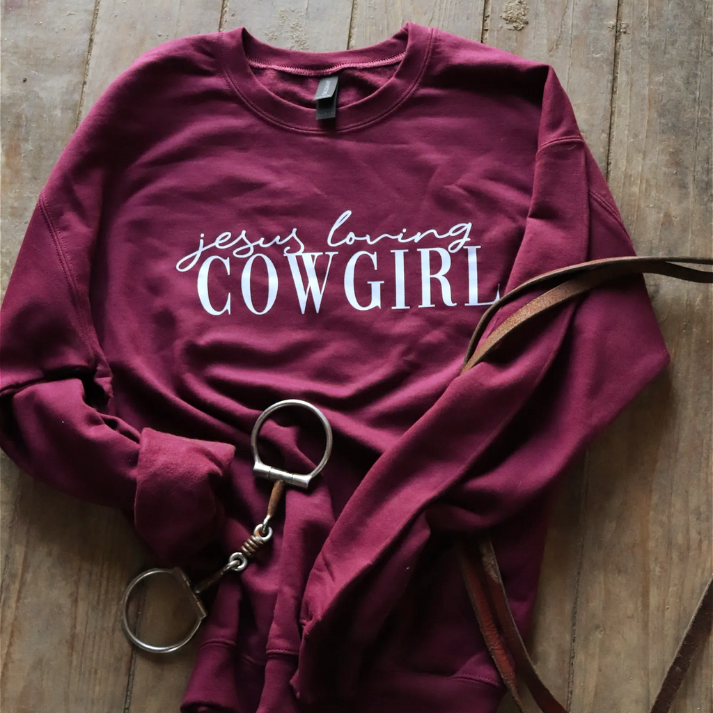 Jesus Loving Cowgirl Crewneck with optional sleeve customization