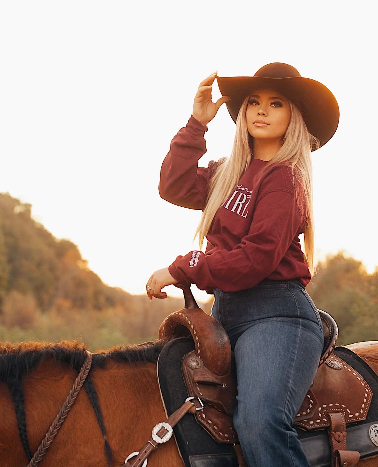 Jesus Loving Cowgirl Crewneck with optional sleeve customization